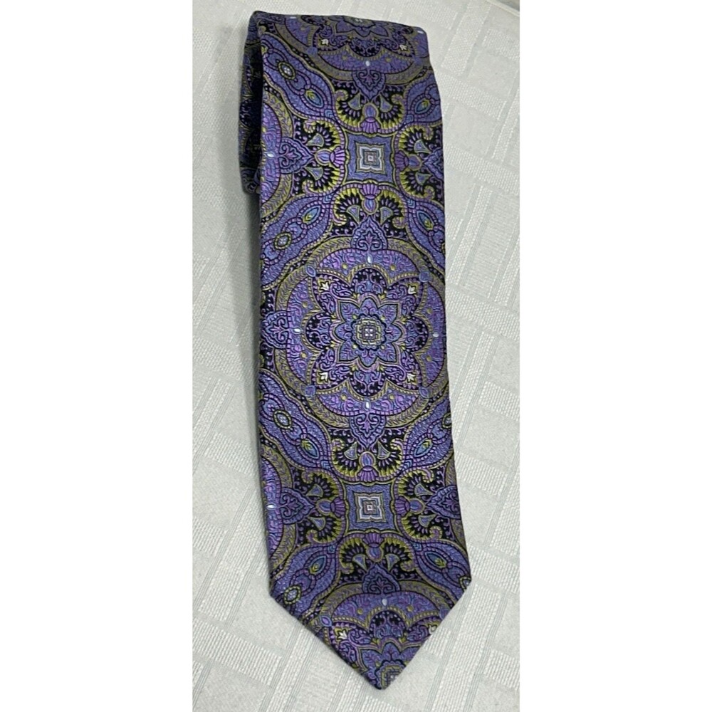 NEW! SANTORELLI Made ITALY Tie Tie Purple Blue Green Paisley 100% Silk Necktie